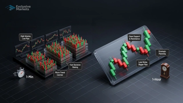 1 minute vs 1 hour trading strategy