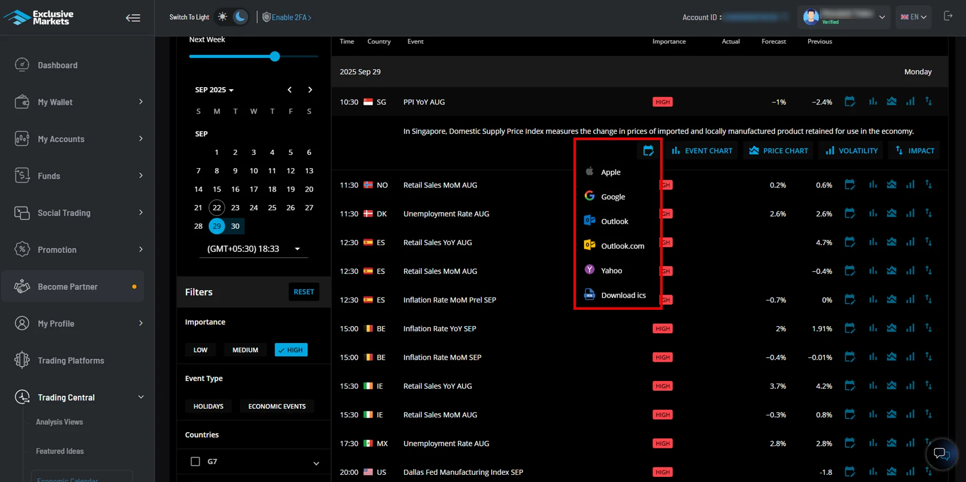 Trading Central Economic Calendar
